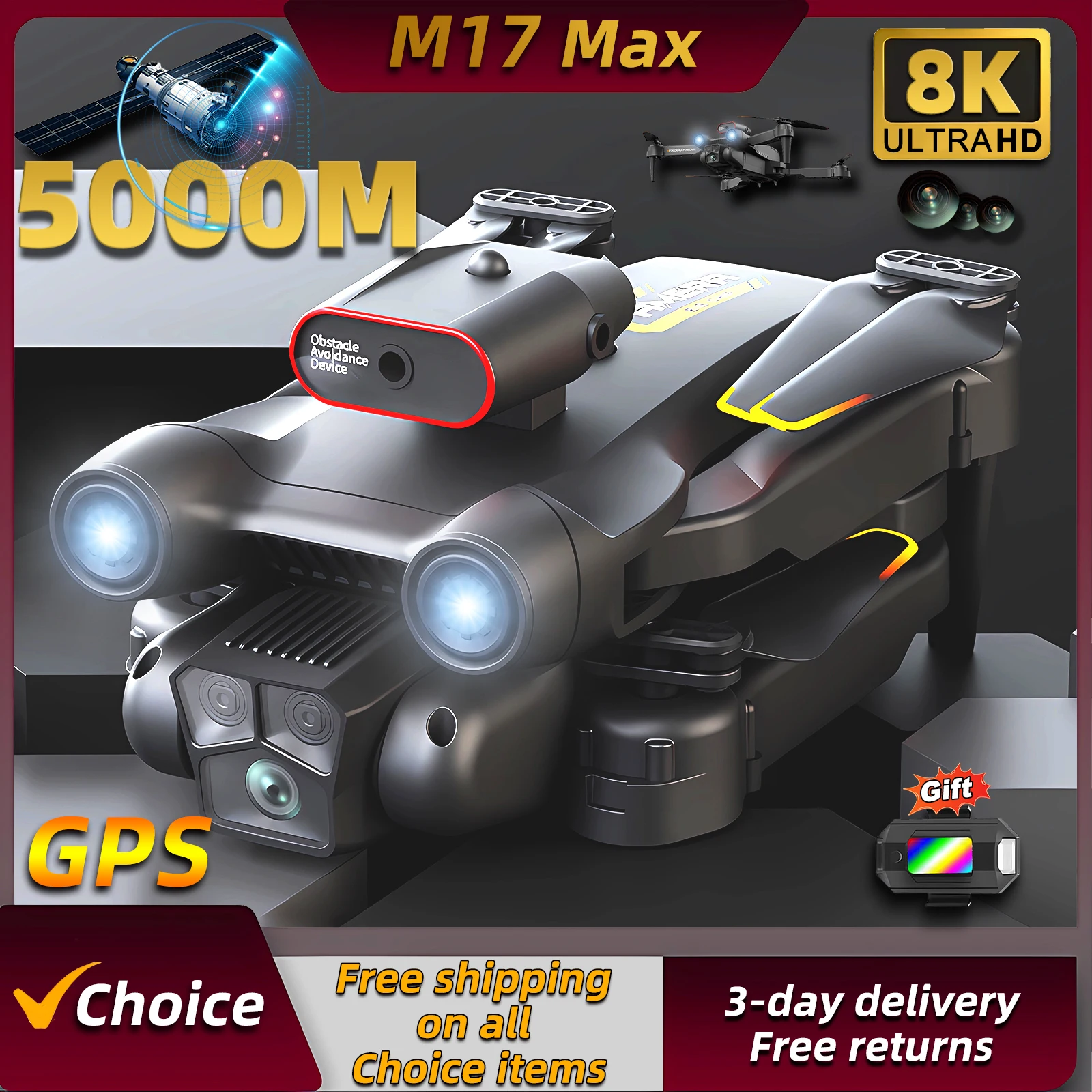 Drone Camera Night Vision - โดรนรุ่นใหม่ M17 Max 8K ระดับมืออาชีพ พร้อมระบบ