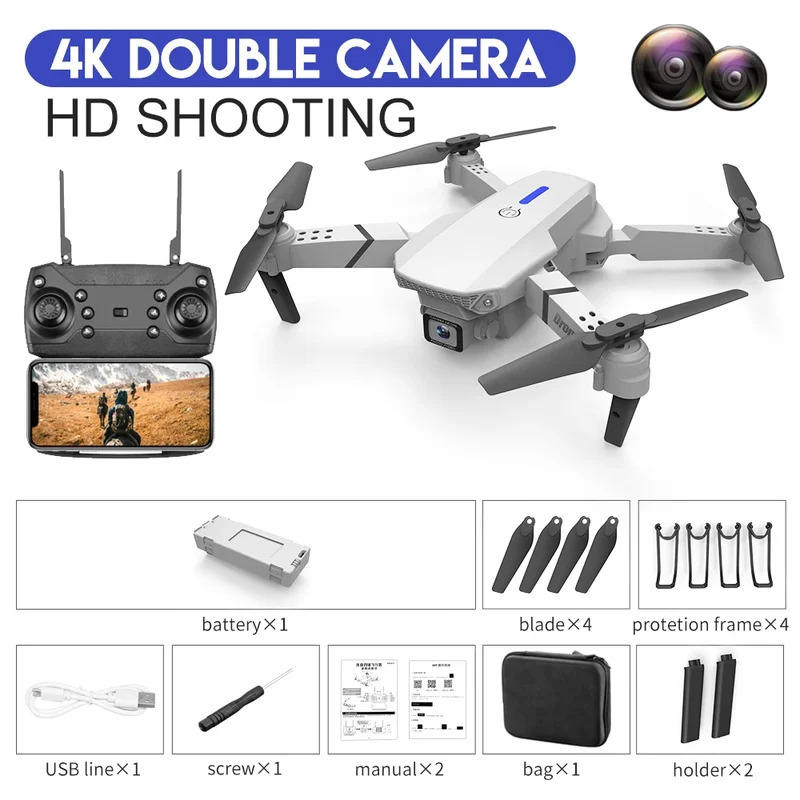 โดรนพับได้อัจฉริยะ E88 Pro รอง - Drone Camera 4K บทวิจารณ์และราคา